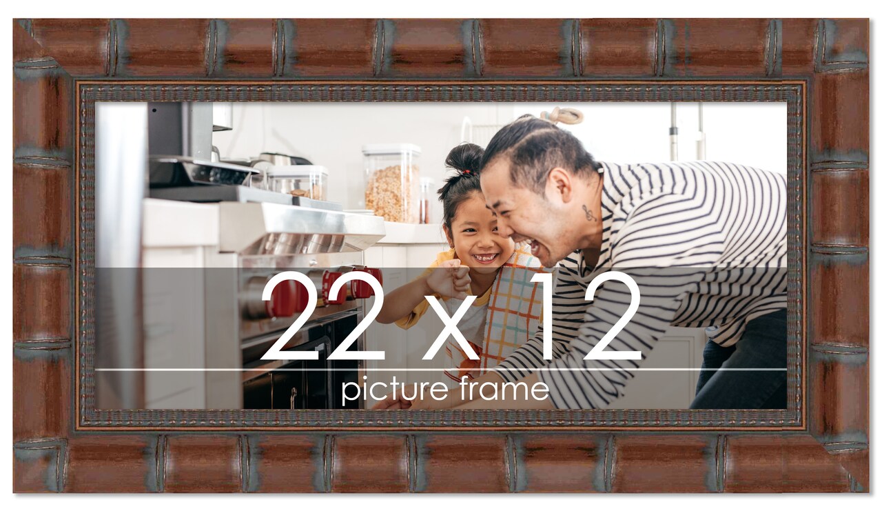 22x12 Brown Wide Bamboo Picture Frame - UV Acrylic, Foam Board Backing, Hanging Hardware